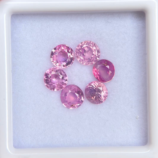 2.22ct/6Pcs Natural Pink Milky Sapphire Vietnam. Round Shape.