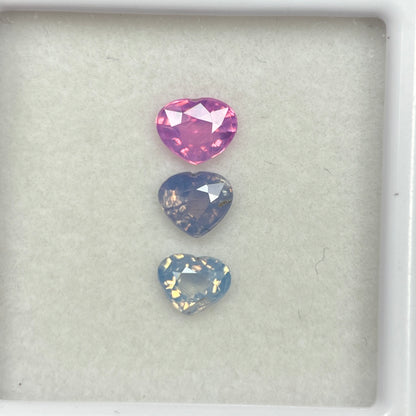 1,14ct/ 3Pcs Natural Milky Sapphire Viet Nam. Heart Shape. No Treatment Milky Sapphire Luc Yen.