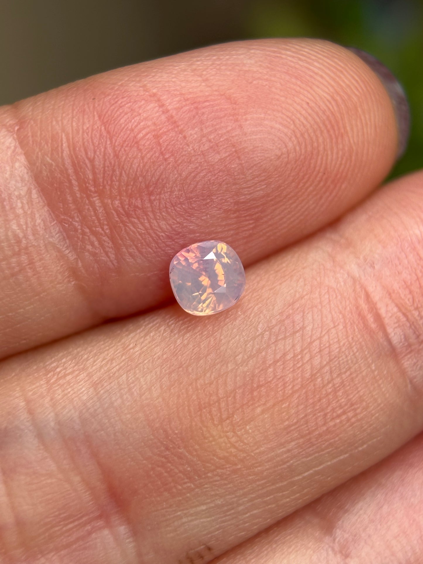 0.57ct Natural Pinkish White Milky Sapphire Vietnam. Cushion Shape. Unheat
