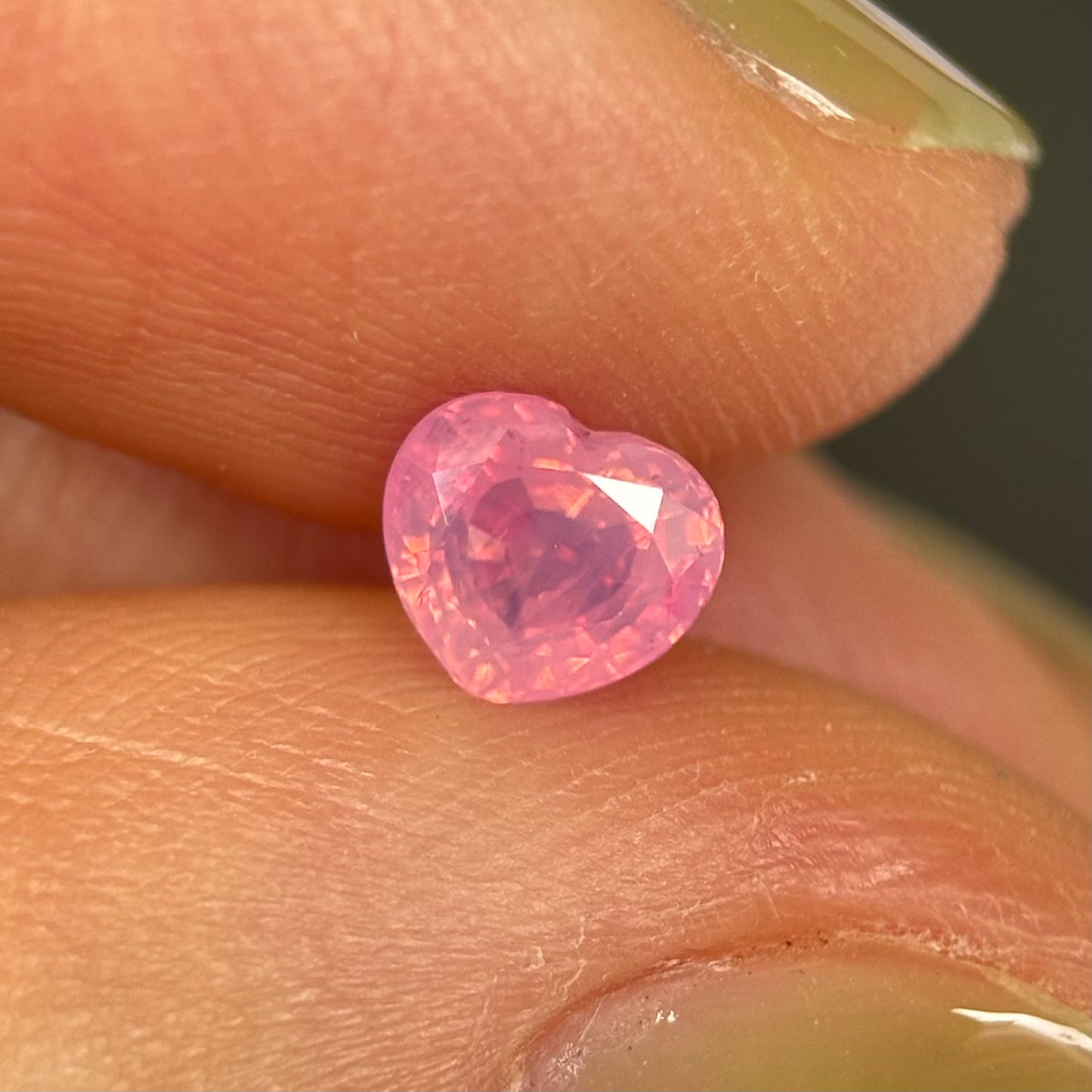0.73 ct Natural Orangish Pink Milky Sapphire Vietnam. Heart Shape. No Treatment