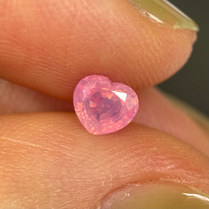 0.73 ct Natural Orangish Pink Milky Sapphire Vietnam. Heart Shape. No Treatment