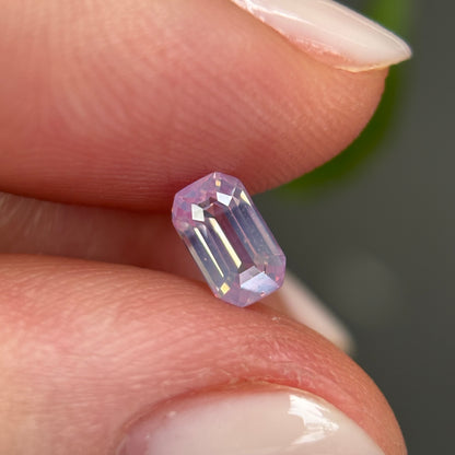 0.62 ct Natural Light Pink Milky Sapphire Vietnam. Emeral Shape. No Treatment.