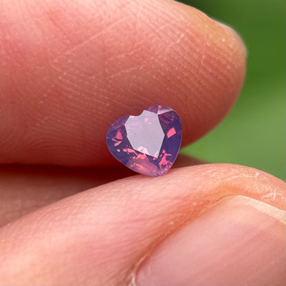 0.48 ct Natural Pinkish Purple Milky Sapphire Vietnam. Heart Shape. No Treatment.