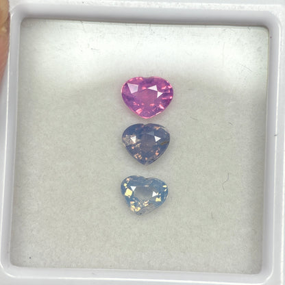 1,14ct/ 3Pcs Natural Milky Sapphire Viet Nam. Heart Shape. No Treatment Milky Sapphire Luc Yen.