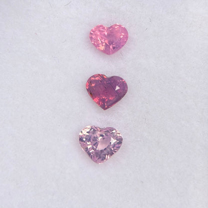 0.83ct/3Pcs Natural Pink Milky Sapphire Vietnam. Heart Shape.