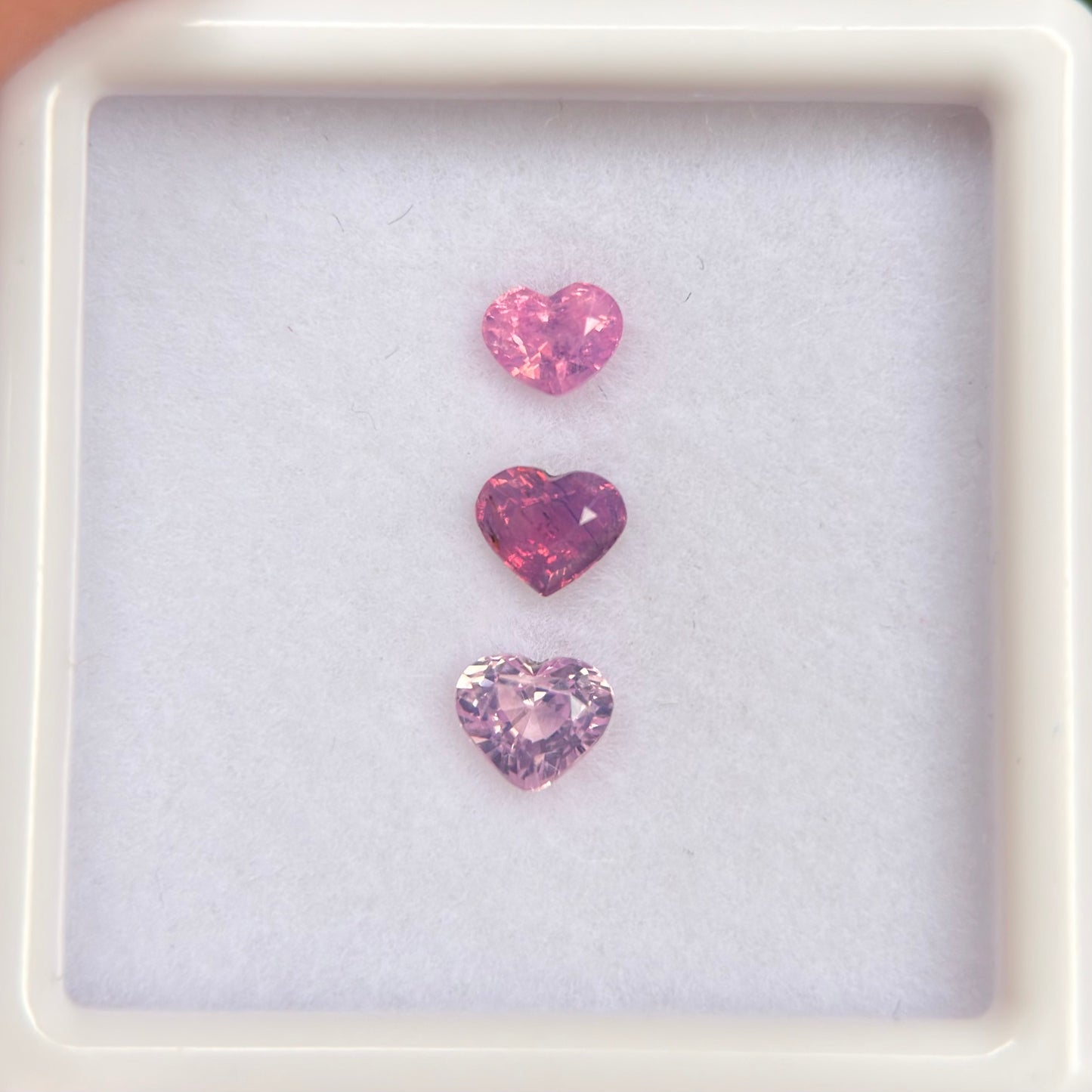 0.83ct/3Pcs Natural Pink Milky Sapphire Vietnam. Heart Shape.