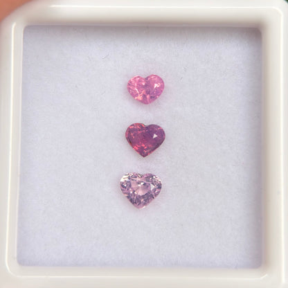 0.83ct/3Pcs Natural Pink Milky Sapphire Vietnam. Heart Shape.