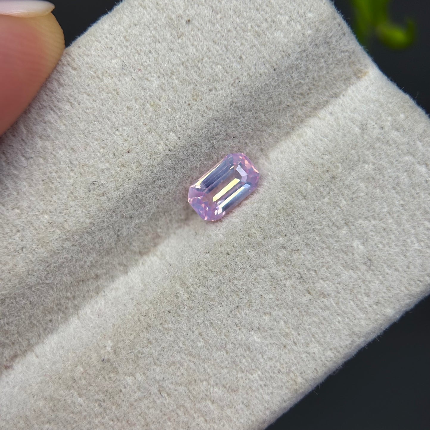 0.62 ct Natural Light Pink Milky Sapphire Vietnam. Emeral Shape. No Treatment.