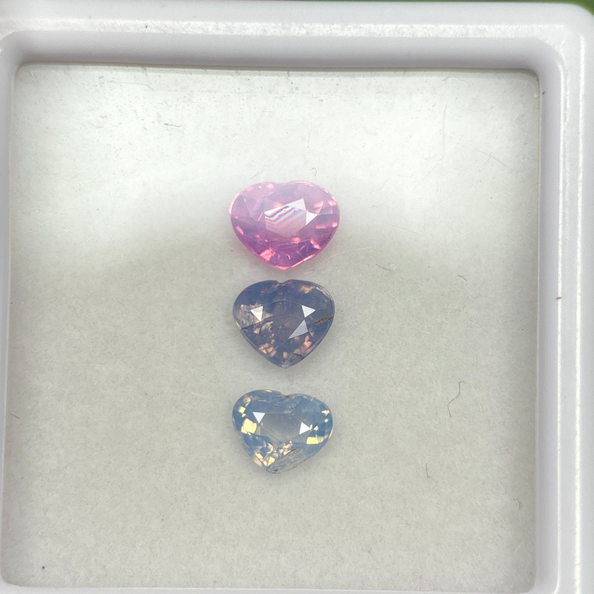 1,14ct/ 3Pcs Natural Milky Sapphire Viet Nam. Heart Shape. No Treatment Milky Sapphire Luc Yen.