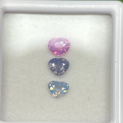 1,14ct/ 3Pcs Natural Milky Sapphire Viet Nam. Heart Shape. No Treatment Milky Sapphire Luc Yen.