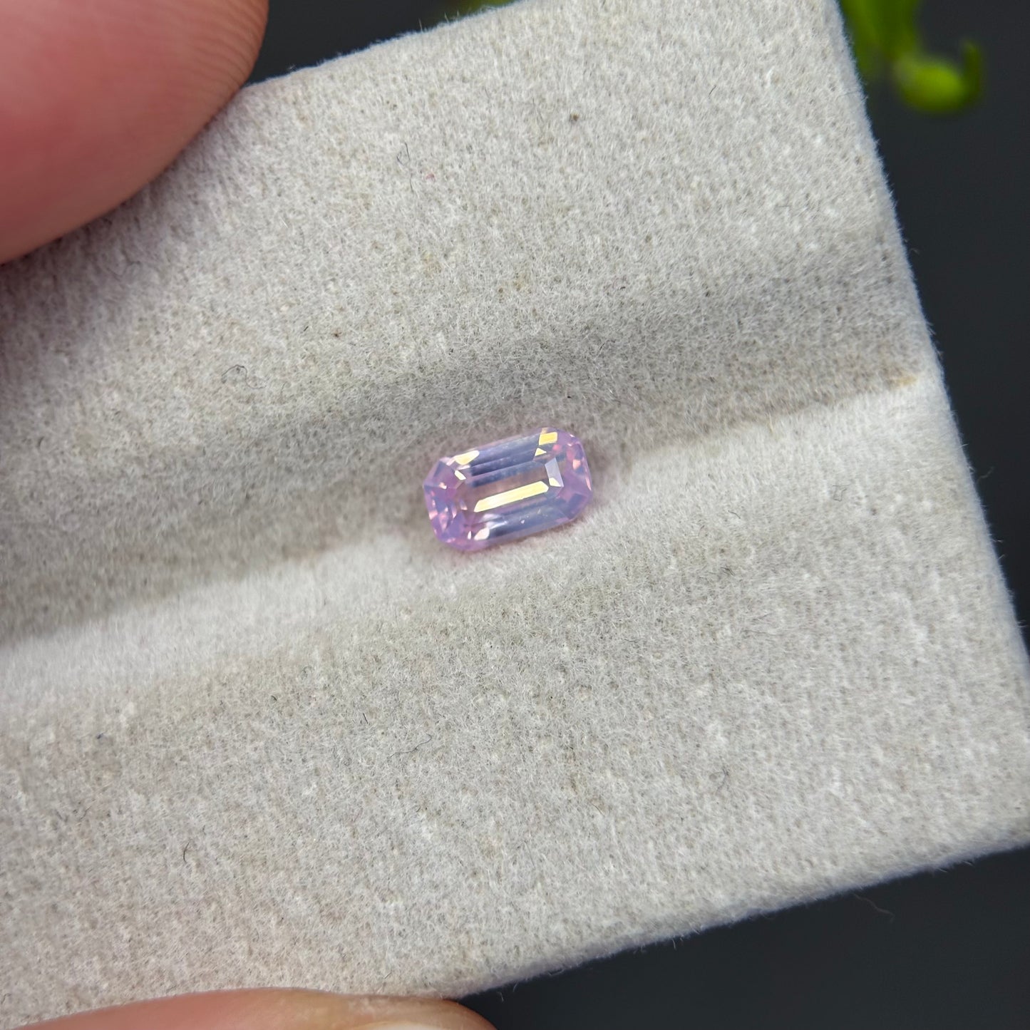 0.62 ct Natural Light Pink Milky Sapphire Vietnam. Emeral Shape. No Treatment.