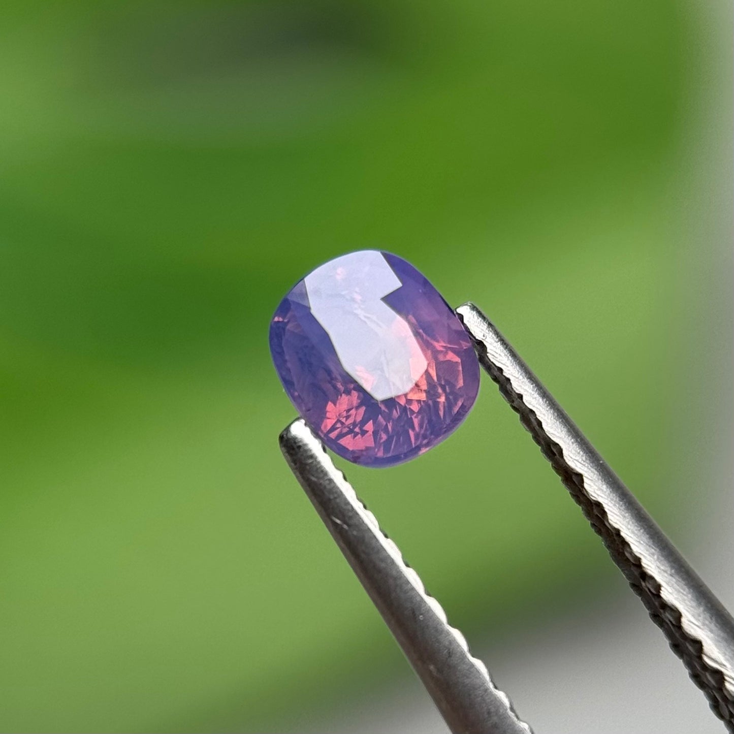 0.65 ct Natural Pinkish Purple Milky Sapphire Vietnam. Cushion Shape. No Treatment.