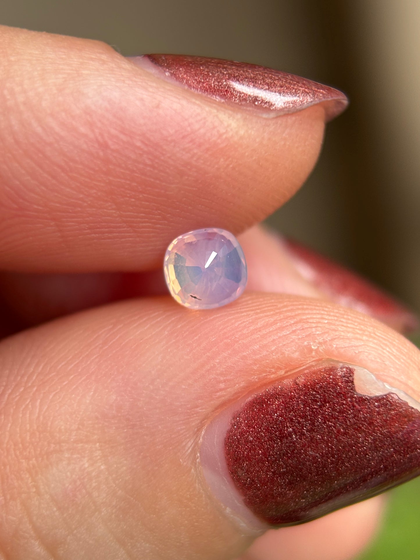 0.57ct Natural Pinkish White Milky Sapphire Vietnam. Cushion Shape. Unheat