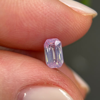 0.62 ct Natural Light Pink Milky Sapphire Vietnam. Emeral Shape. No Treatment.