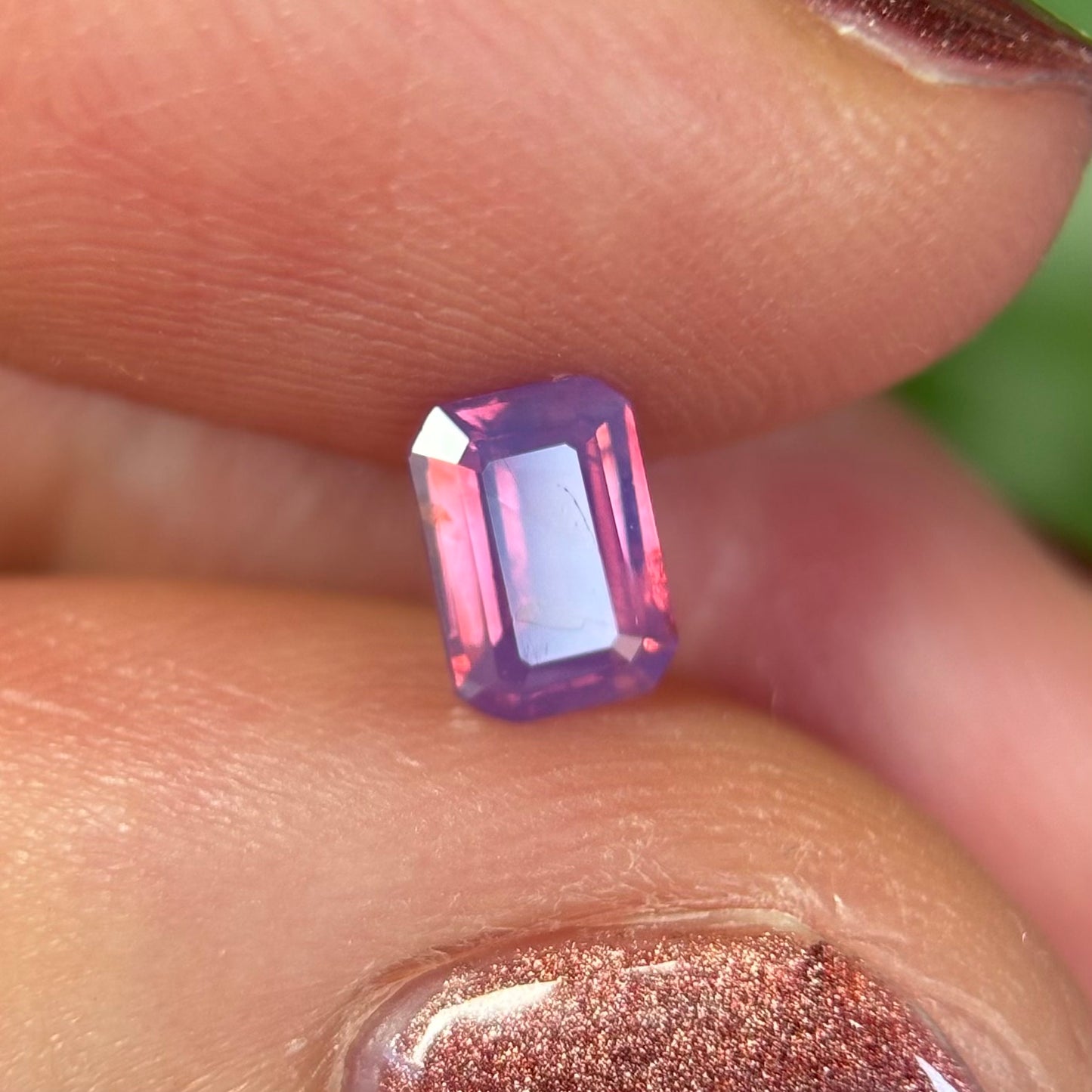 0.55 ct Natural Pinkish Purple Milky Sapphire Vietnam. Emerald Shape. No Treatment.