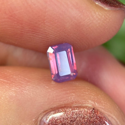 0.55 ct Natural Pinkish Purple Milky Sapphire Vietnam. Emerald Shape. No Treatment.
