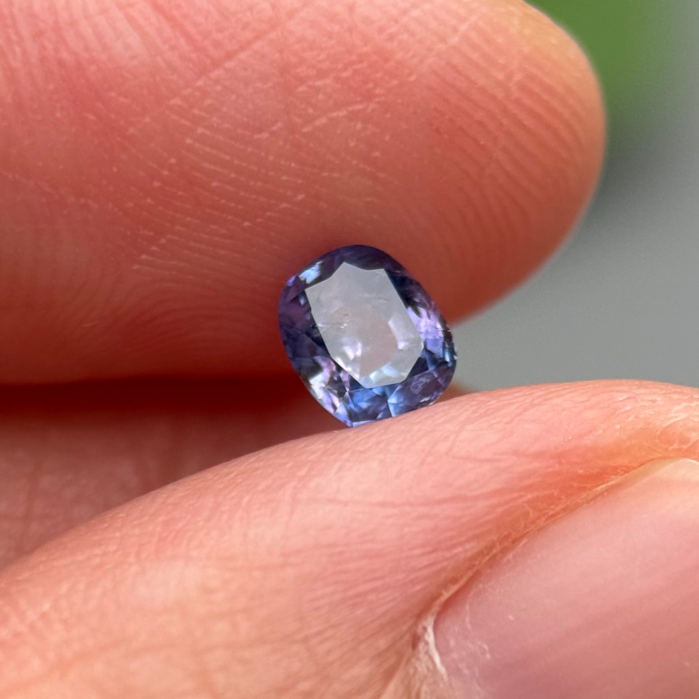 0.57 ct Natural Purplish Blue Milky Sapphire Vietnam. Cushion Shape. No Treatment.