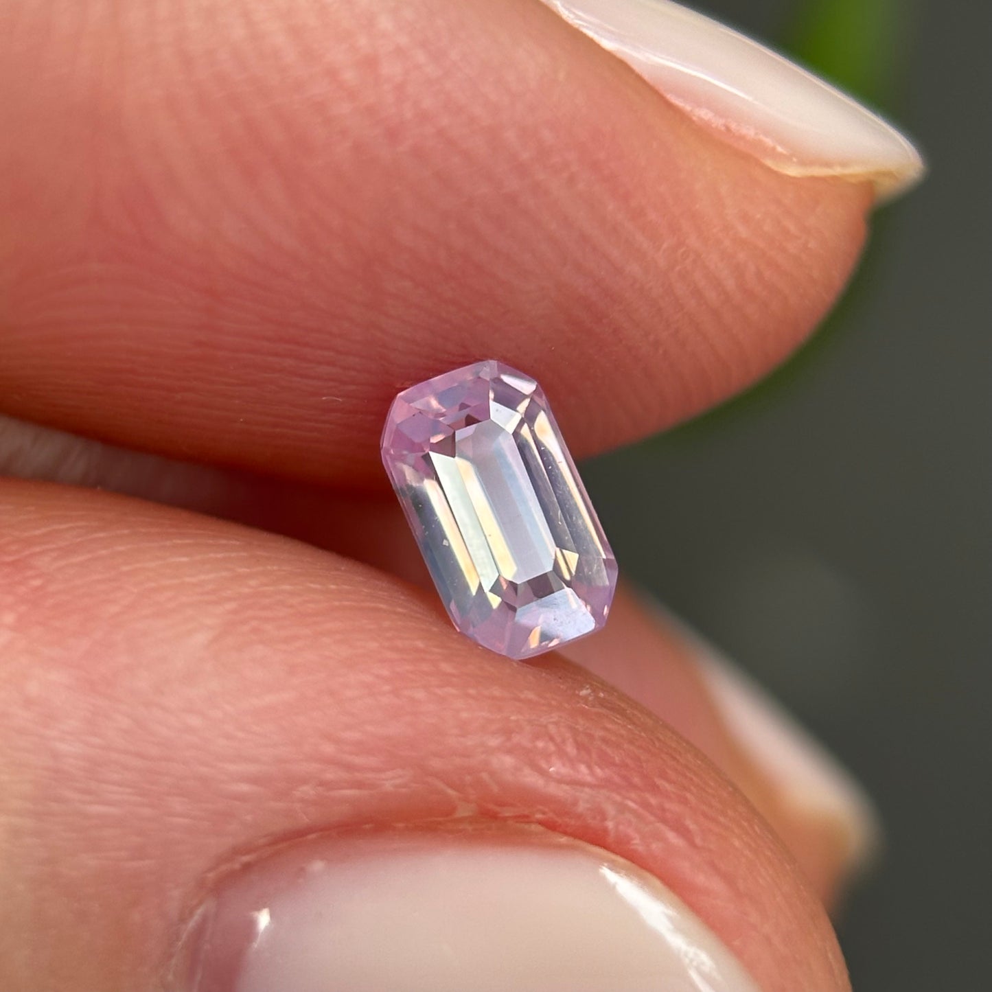 0.62 ct Natural Light Pink Milky Sapphire Vietnam. Emeral Shape. No Treatment.