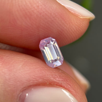 0.62 ct Natural Light Pink Milky Sapphire Vietnam. Emeral Shape. No Treatment.