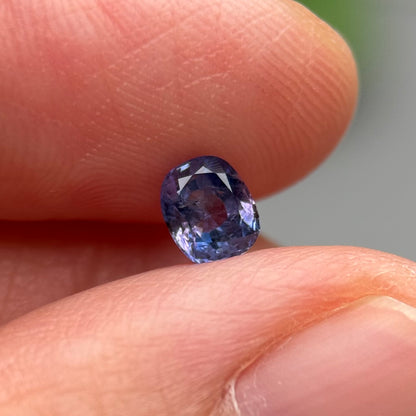0.57 ct Natural Purplish Blue Milky Sapphire Vietnam. Cushion Shape. No Treatment.