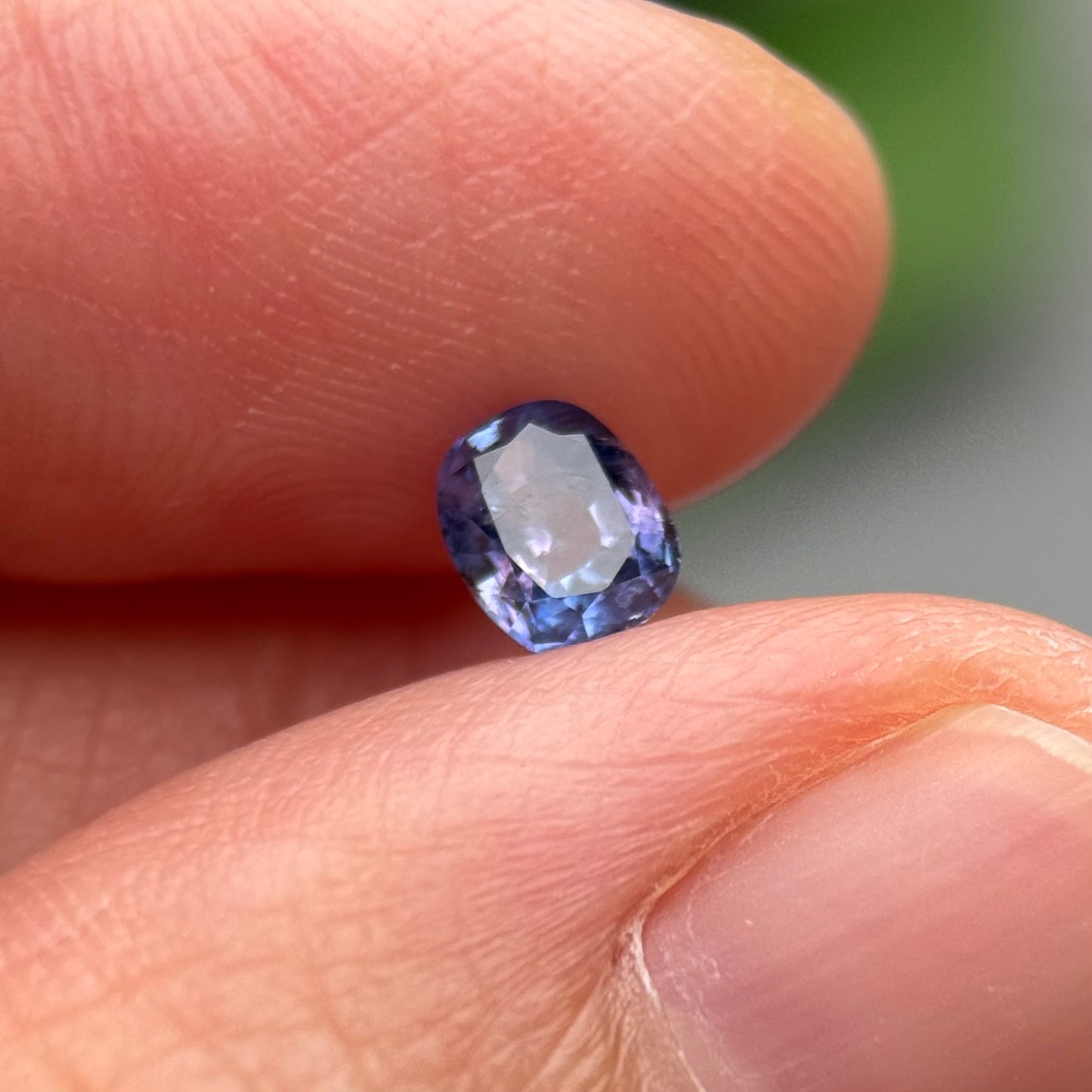 0.57 ct Natural Purplish Blue Milky Sapphire Vietnam. Cushion Shape. No Treatment.