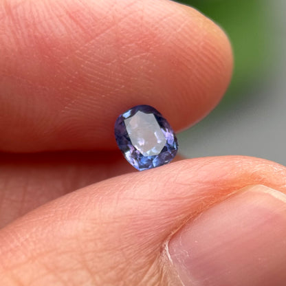 0.57 ct Natural Purplish Blue Milky Sapphire Vietnam. Cushion Shape. No Treatment.