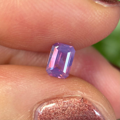 0.55 ct Natural Pinkish Purple Milky Sapphire Vietnam. Emerald Shape. No Treatment.