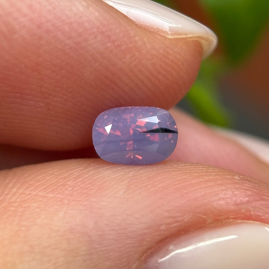 0.66 ct Natural Pinkish Purple Milky Sapphire Vietnam. Cushion Shape. No Treatment.