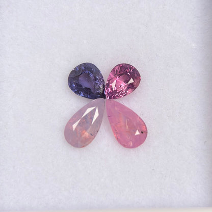 1.23ct/4Pcs Natural Mix Color Milky Sapphire Vietnam. Pear Shape.