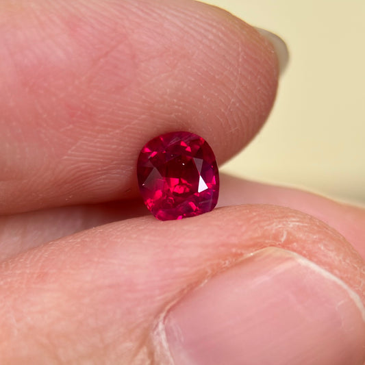 0.65 ct Natural Ruby Pigeon Blood Viet Nam. Cushion Shape. No treatment.