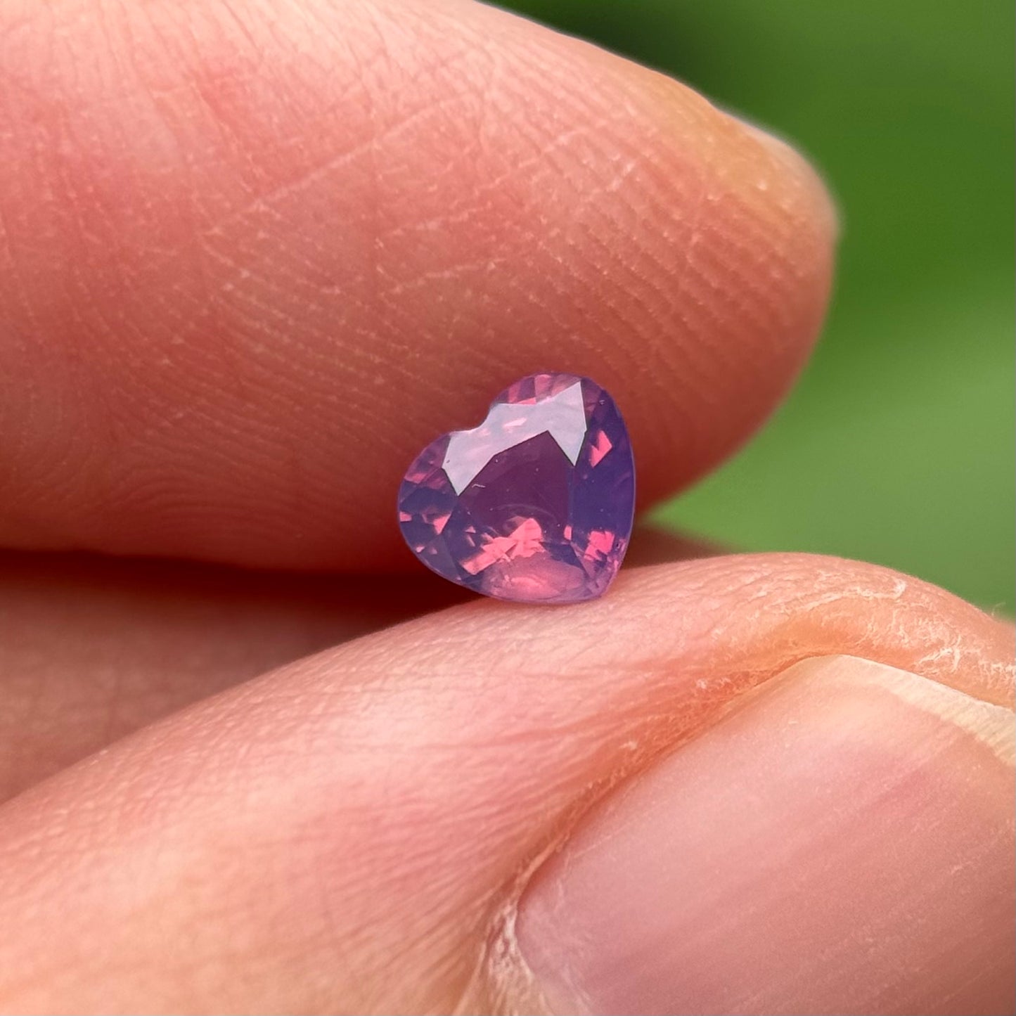 0.48 ct Natural Pinkish Purple Milky Sapphire Vietnam. Heart Shape. No Treatment.