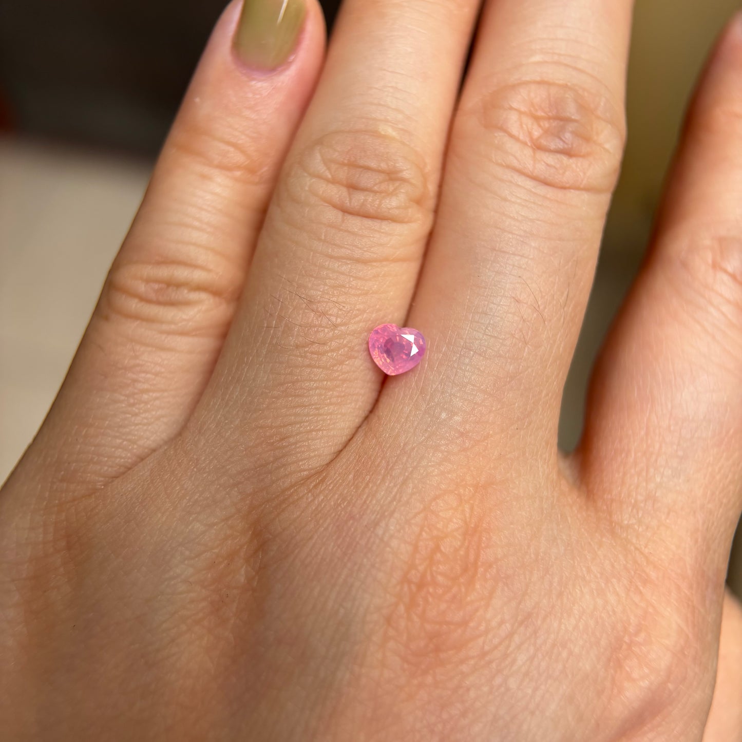 0.73 ct Natural Orangish Pink Milky Sapphire Vietnam. Heart Shape. No Treatment