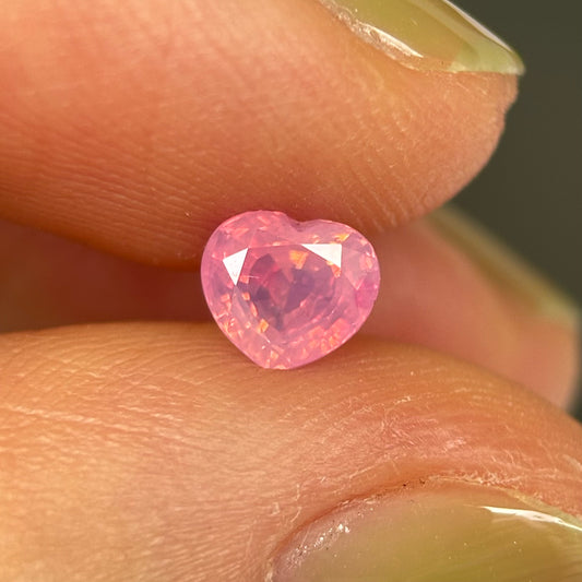 0.73 ct Natural Orangish Pink Milky Sapphire Vietnam. Heart Shape. No Treatment