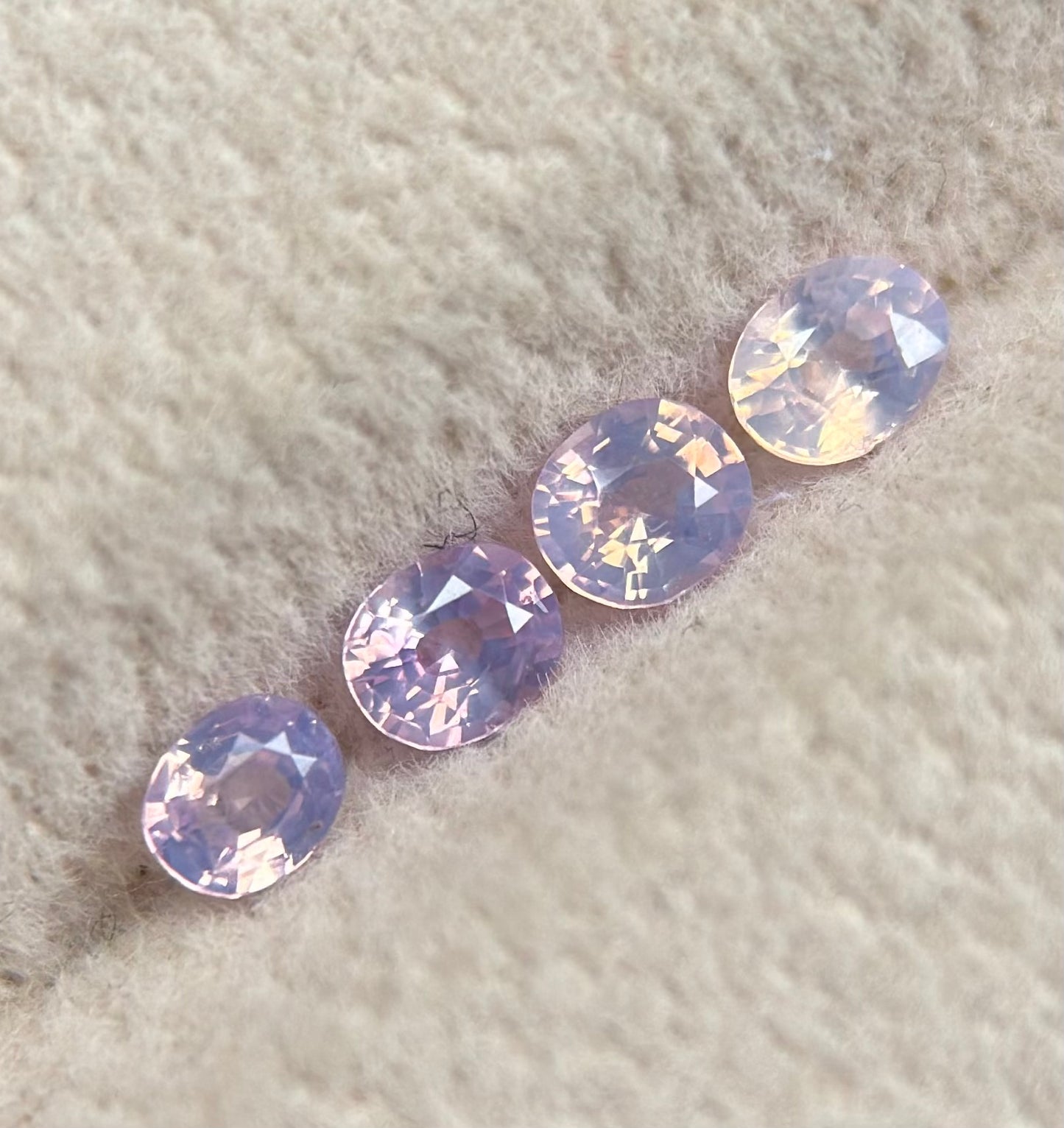 0.63ct / 4Pcs Natural Pinkish White Milky Sapphire Viet Nam. Cushion Shape. No treatment.