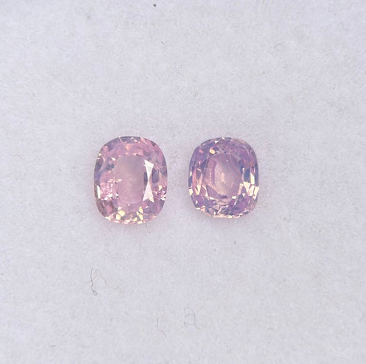 0.53ct/2Pcs Natural Pink Milky Sapphire Vietnam. Cushion Shape.
