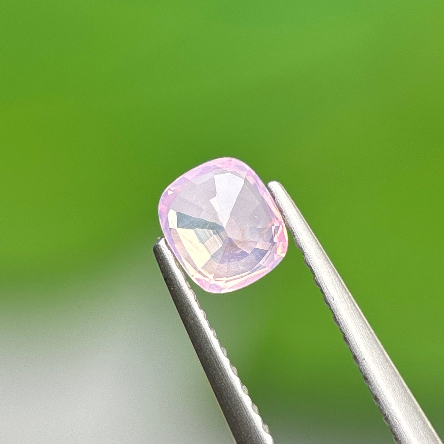 0.66 ct Natural Pinkish White Milky Sapphire Vietnam. Cushion Shape. No Treatment.
