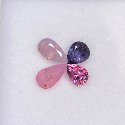 1.23ct/4Pcs Natural Mix Color Milky Sapphire Vietnam. Pear Shape.