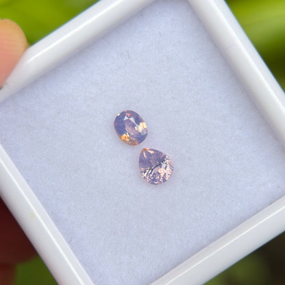 0.4 ct / 2Pcs Natural Purple  Milky Sapphire Viet Nam. Cushion & Pear Shape. No treatment.