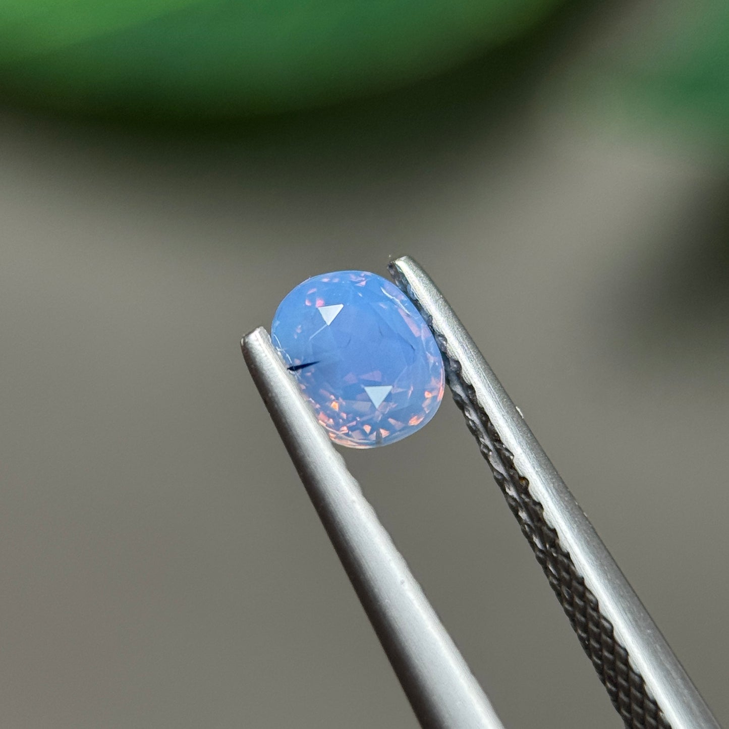 0.83ct Natural Purplish Blue Milky Sapphire Vietnam. Cushion Shape. No Treatment.