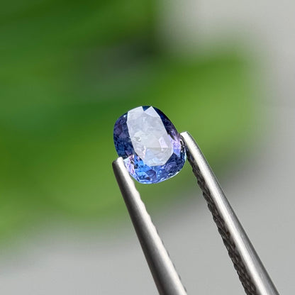 0.57 ct Natural Purplish Blue Milky Sapphire Vietnam. Cushion Shape. No Treatment.