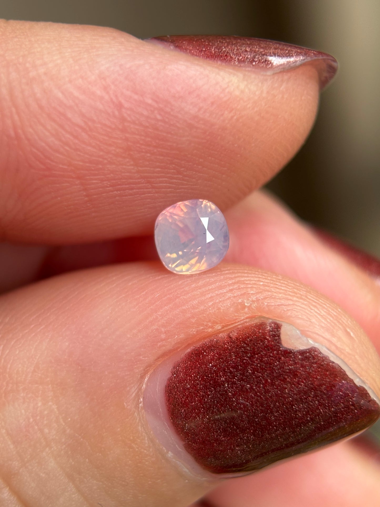 0.57ct Natural Pinkish White Milky Sapphire Vietnam. Cushion Shape. Unheat
