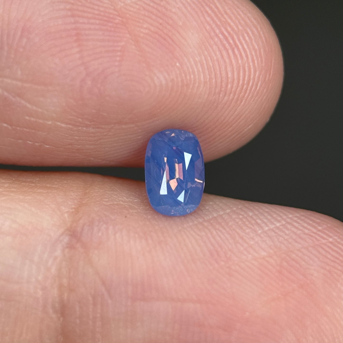 0.62ct Natural Purplish Blue Milky Sapphire Vietnam. Cushion Shape. No Treatment.