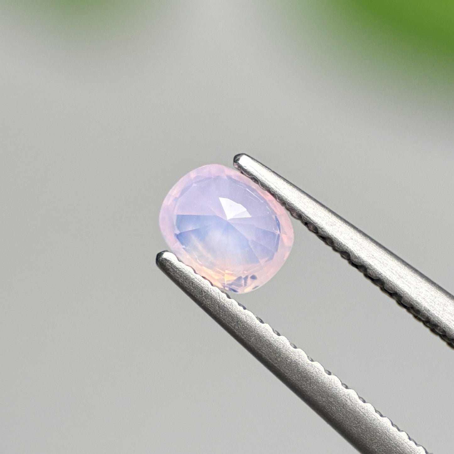 0.70 ct Natural Pinkish White Milky Sapphire Vietnam. Cushion Shape.