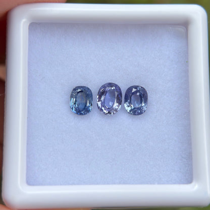 1,12ct/ 3Pcs Natural Blue Sapphire Viet Nam. Cushion Shape. No Treatment Sapphire Luc Yen.
