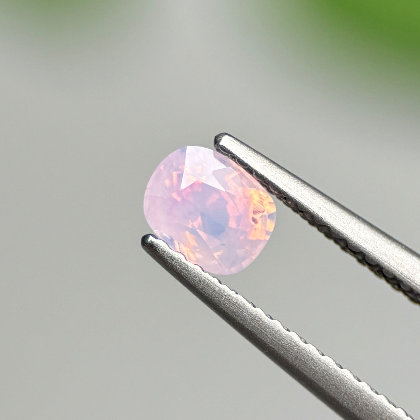 0.70 ct Natural Pinkish White Milky Sapphire Vietnam. Cushion Shape.