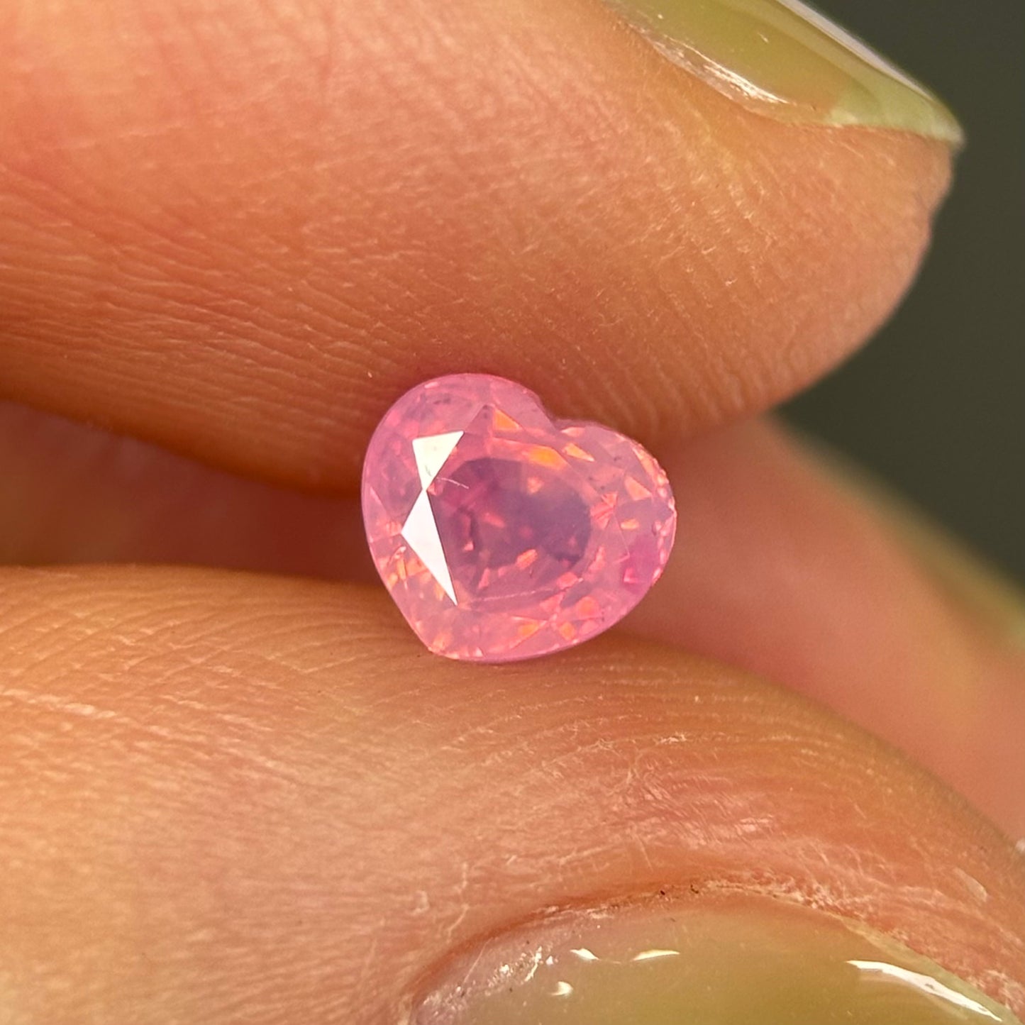 0.73 ct Natural Orangish Pink Milky Sapphire Vietnam. Heart Shape. No Treatment