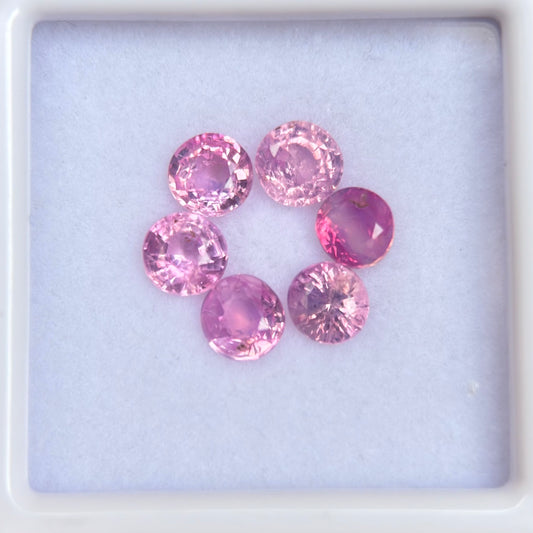 2.22ct/6Pcs Natural Pink Milky Sapphire Vietnam. Round Shape.
