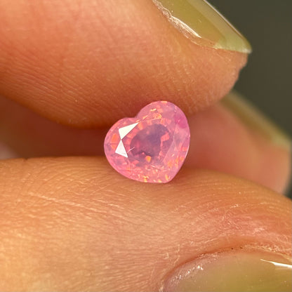 0.73 ct Natural Orangish Pink Milky Sapphire Vietnam. Heart Shape. No Treatment