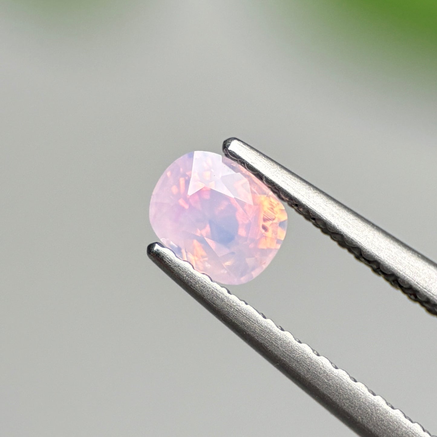 0.70 ct Natural Pinkish White Milky Sapphire Vietnam. Cushion Shape.