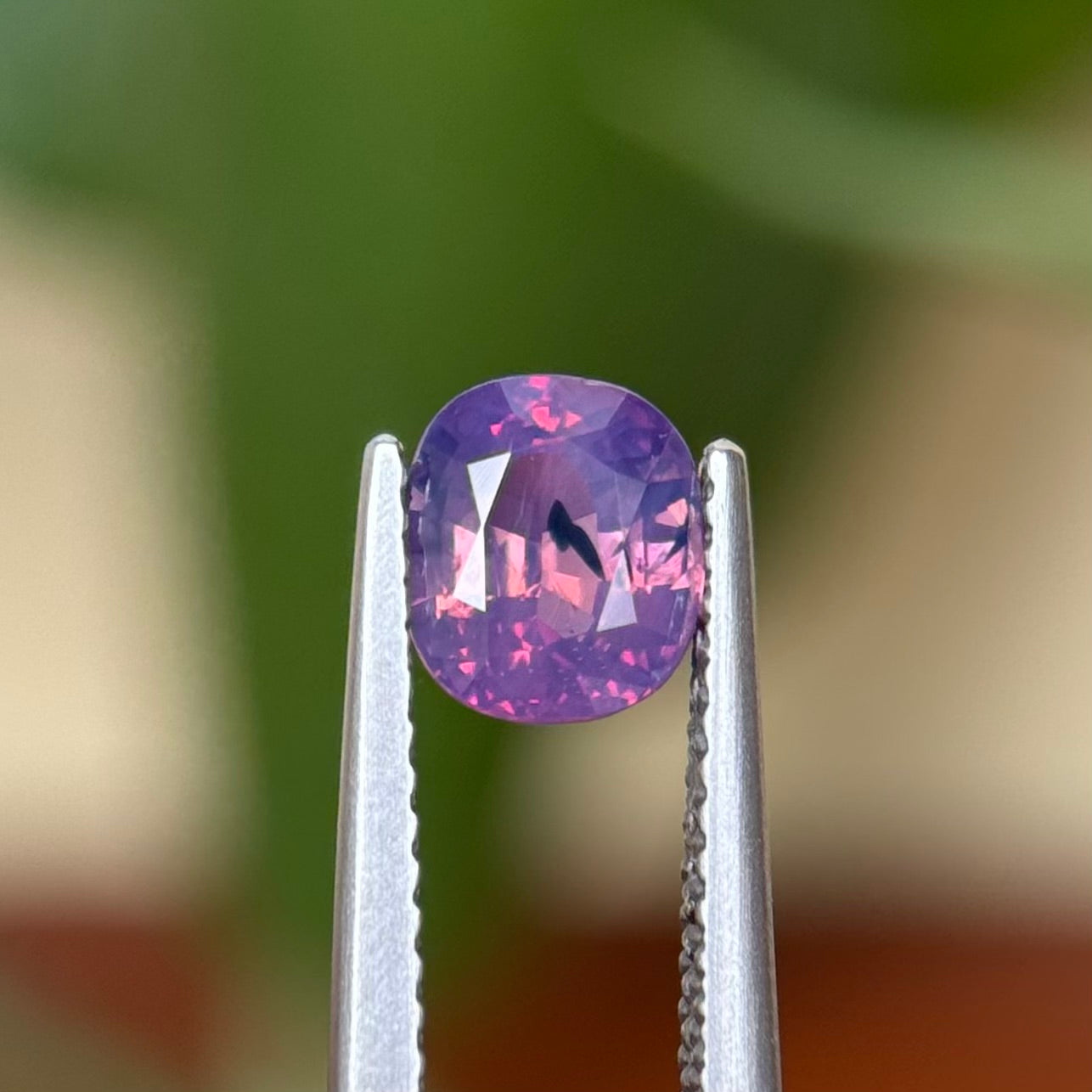 1.40 ct Natural Pinkish Purple Silky Sapphire Vietnam. Cushion